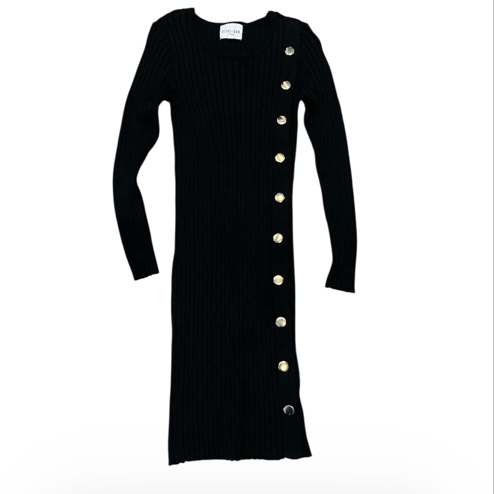 Olive & Oak Small Black Ribbed Bodycon Longsleeve Knee Length Sweater Dress